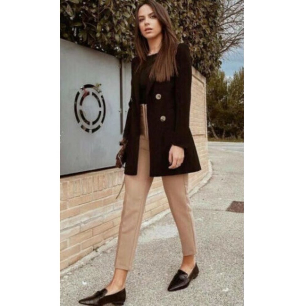 Zara Double Breasted Long Blazer Coat Jacket Mini Dress Trench Peacoat Oversized - Picture 9 of 14
